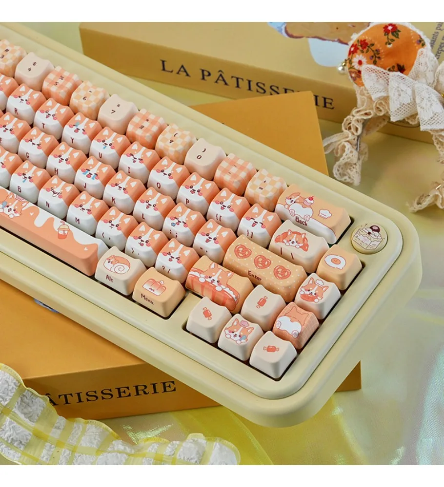 Cute Wooting Keyboard Caps from 68/75/87/108 Bread Corgi Keycaps PBT Sublimation Customization