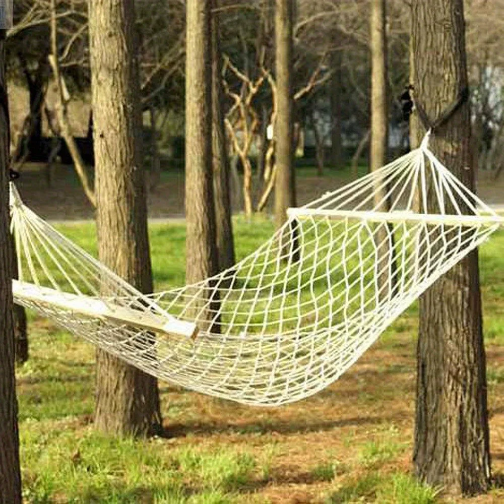 Deluxe Hammock Hang Tree Person Patio Bed Swing Cotton Rope Outdoor BBQ Picnic