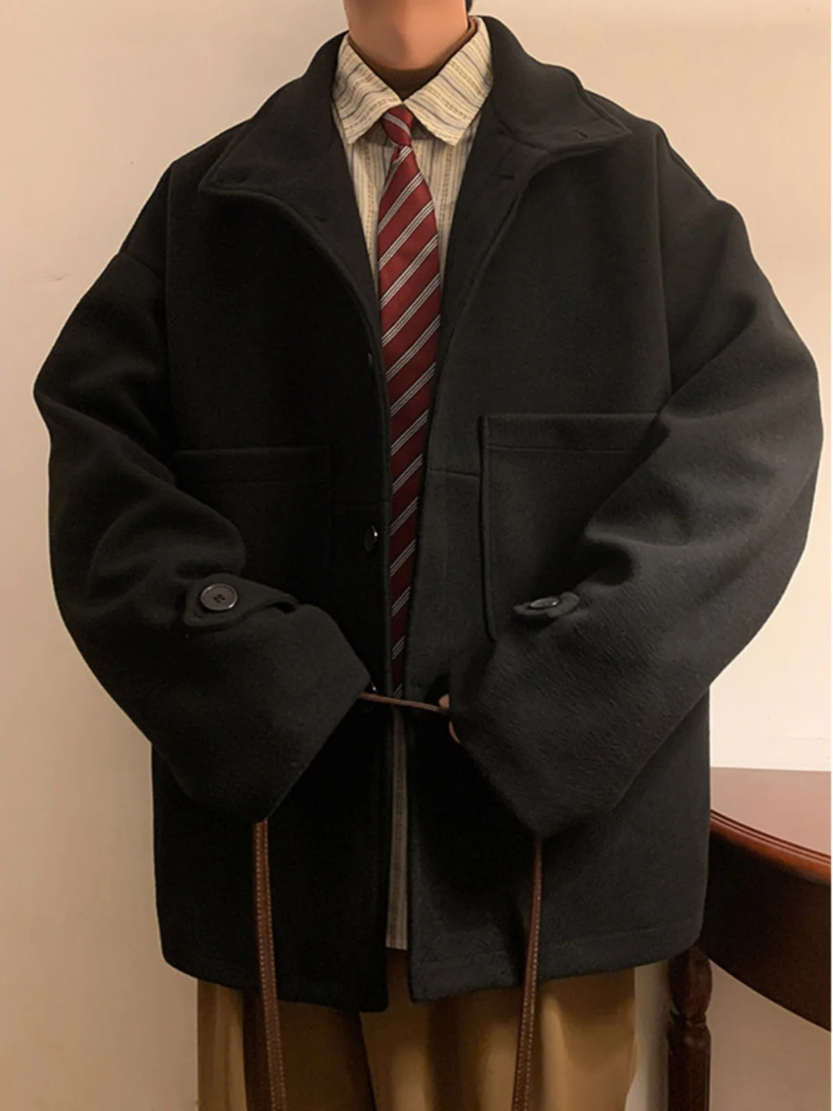 

Wool Blend Long Coat Men'S Mans Academic Scholarly Educational Instructional Teaching Learning Studying Training Drilling Warmer