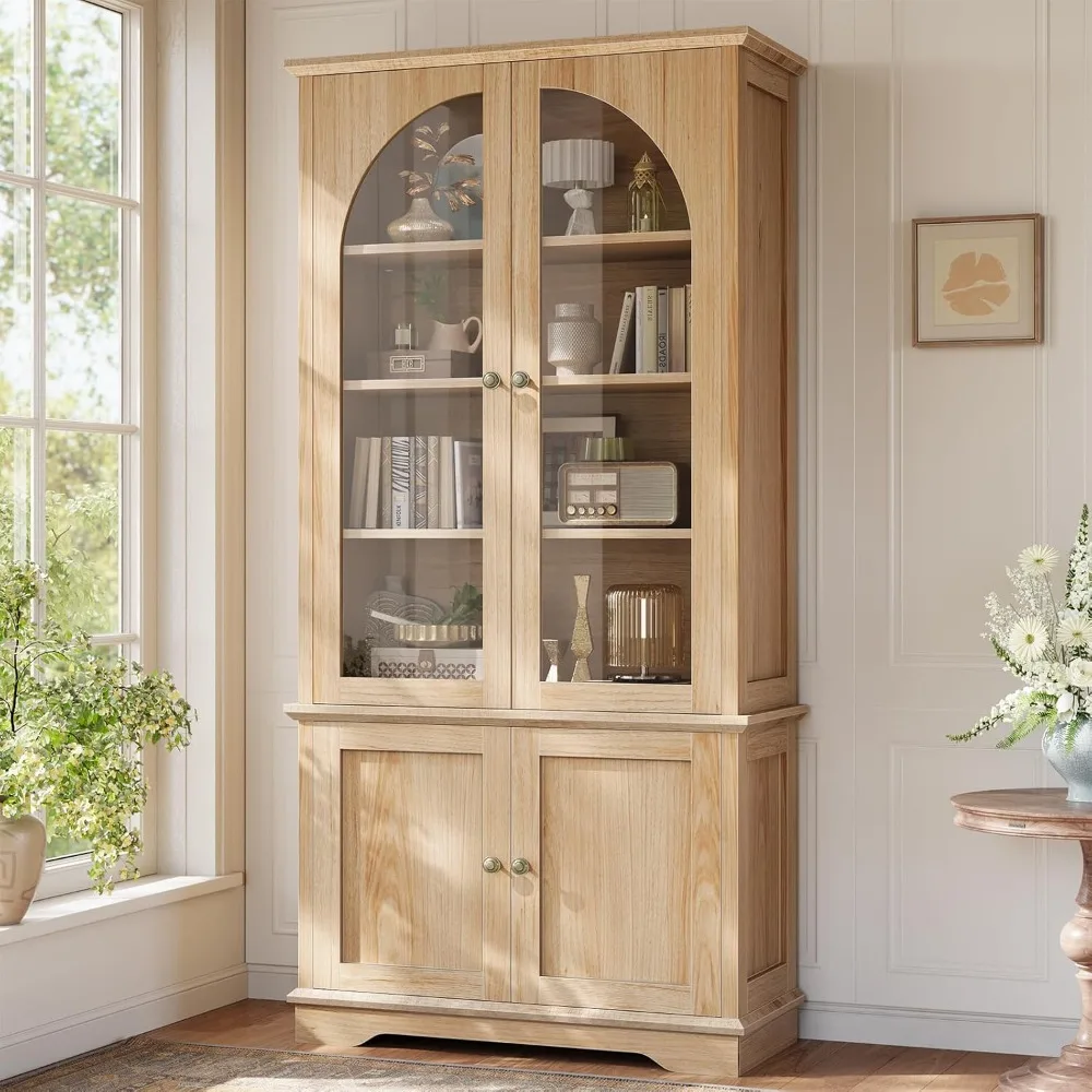 

Tall Arched Glass Door Bookcase with Storage Cabinet, 71-Inch Wide