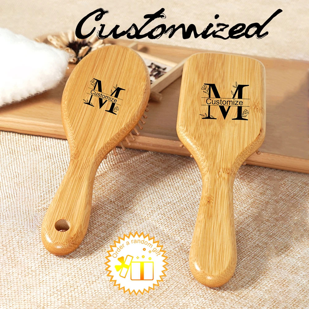 

1pc Personalised Custom Bamboo Hairbrush Air Cushion Hair Brush Premium Detangling Massaging Scalp Comb Gifts for Men Women
