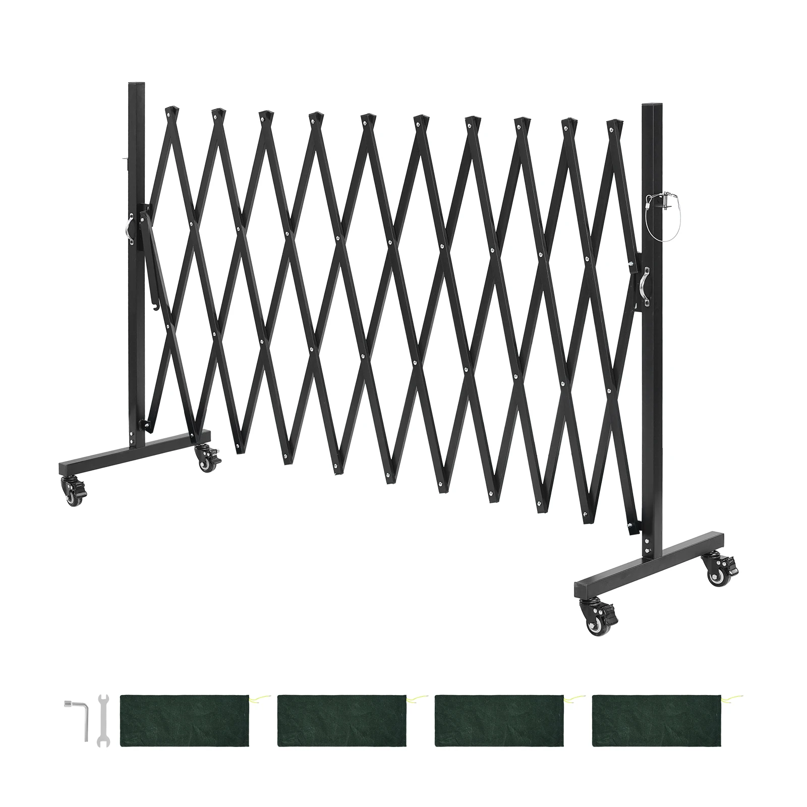 Expandable Barricade, 11FT Expandable Safety Barrier, Flexible Mobile Barricade with Locking Casters, Portable Folding Security Gate Metal Traffic Fence for Patio Garden Stairway