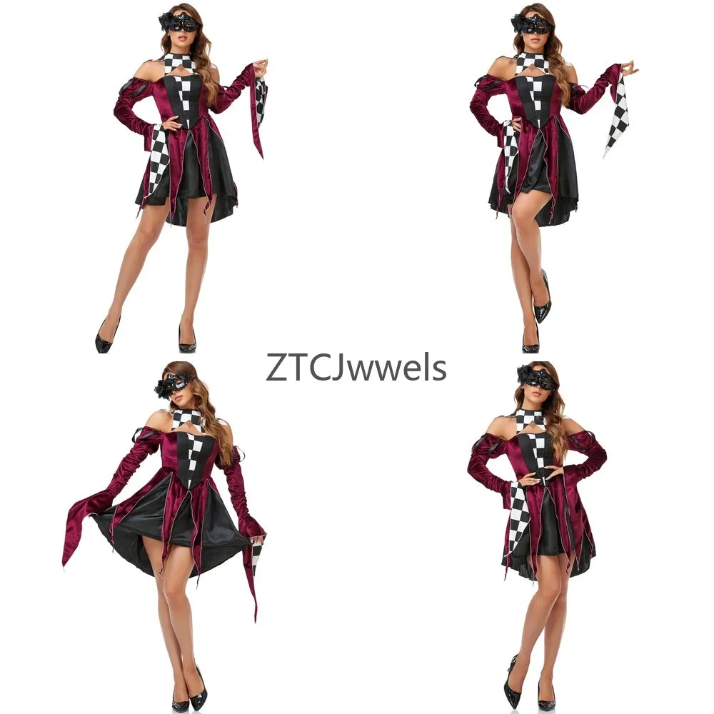 

Funny Circus Clown Quinn Honey Female Magician Costume Halloween Horror Ghost Cosplay Clothing for Adult Party