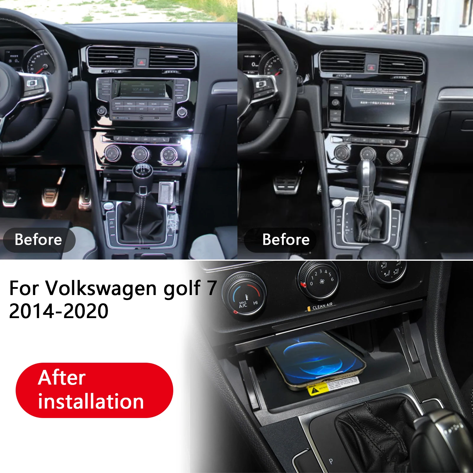 Para volkswagen golf 7 2014 2015 2016 2017 2018 2019 2020 console central do carro telefone rápido carregador sem fio placa suporte de carregamento