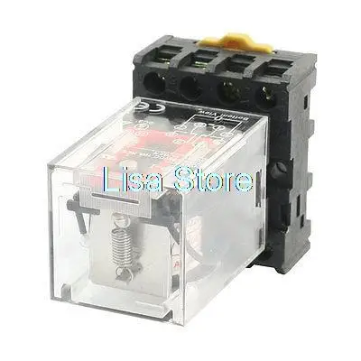 AC220V Coil DPDT 8 Round Pin Electromagnetic Power Relay w 35mm DIN Rail Socket