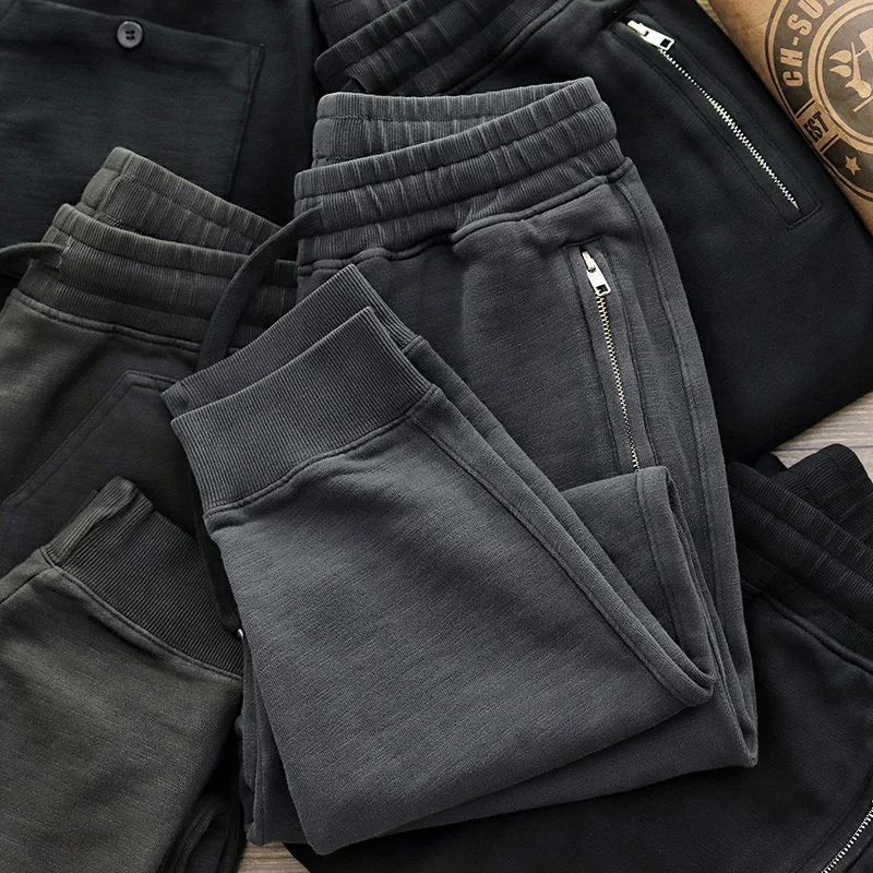 

Хлопковые трикотажные спортивные брюки с начесом и шнурком, в американском ретро-стиле, осенне-зимние, повседневные, с манжетами