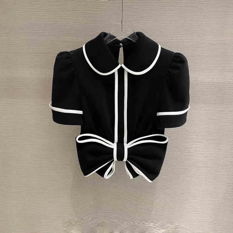 Shirts for Women Short Sleeve Sweater Y2k Grunge Graphic T Fake Two Black Knitted Femme Crop Top Camisetas 2024 New