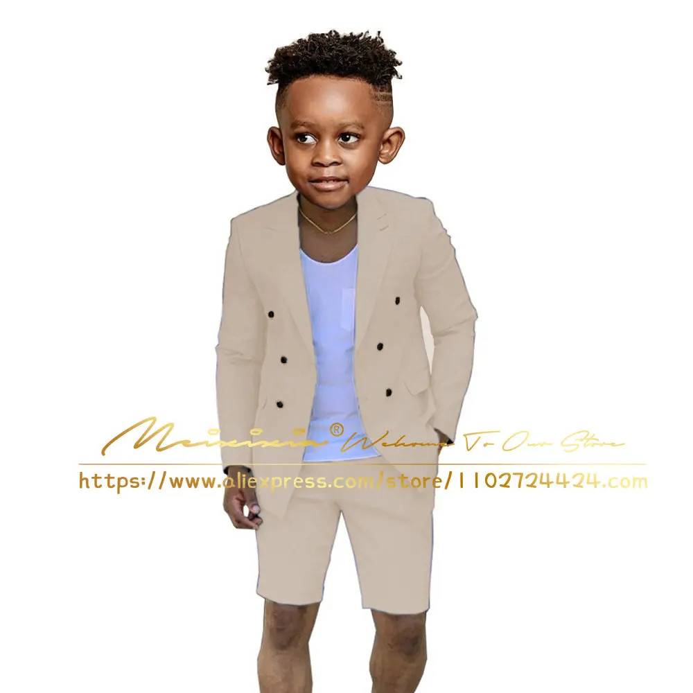 Royal Blue Suit For Boys Wedding Tuxedo Summer Jacket Short Pants 2 Pieces Double Breasted Kids Child Clothes Beach Party Suits