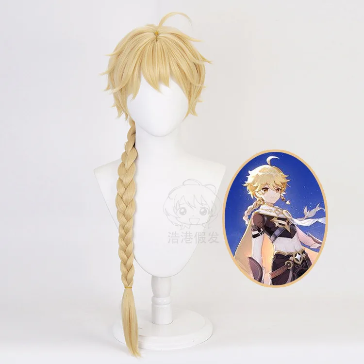 

Aether Cosplay Wigs Game Genshin Impact Dress Up Wigs Man Woman Yellow Long Braid Synthetic Hair Halloween Costume Accessories