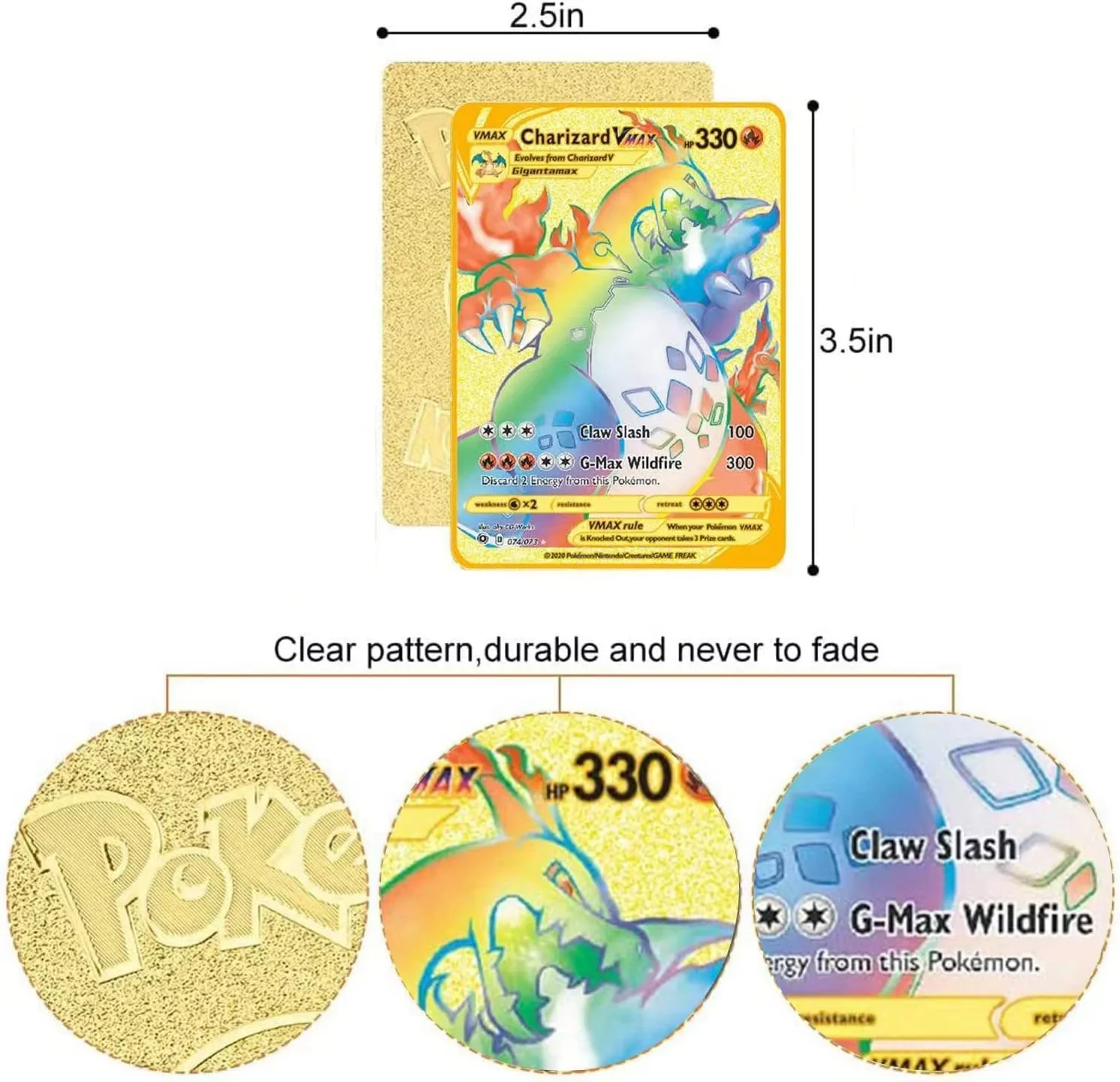 10000PH Pokemon Gold Metal Card Arceus Pikachu Charizard VMAX Spanish Version Pokémon Game Collection Metal Iron Cards Kid Gifts