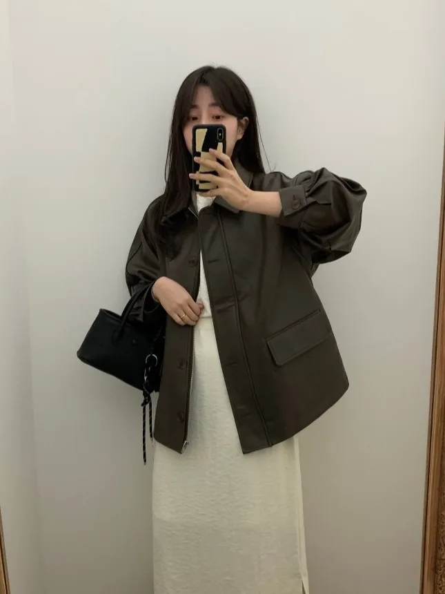 

Bla Leather Jaet, женская свободная мотоциклетная одежда в стиле Гонконга в стиле ретро, осенний элитный топ