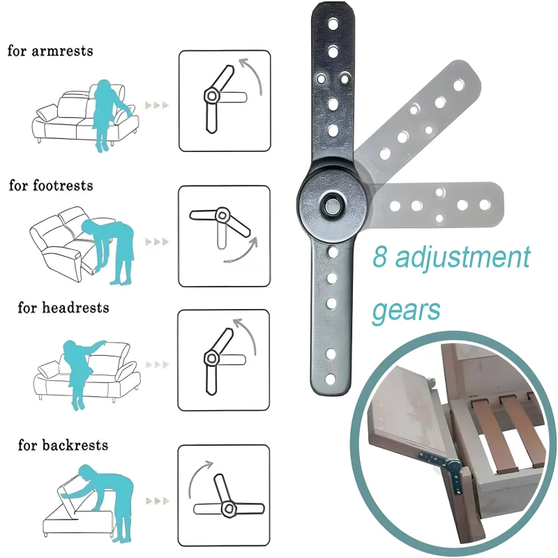 Furniture Hardware: 2pcs 5-Position Adjusting Folding Hinges - Sofa Bed Couch Armrest, Headrest, Backrest Joint Mechanism