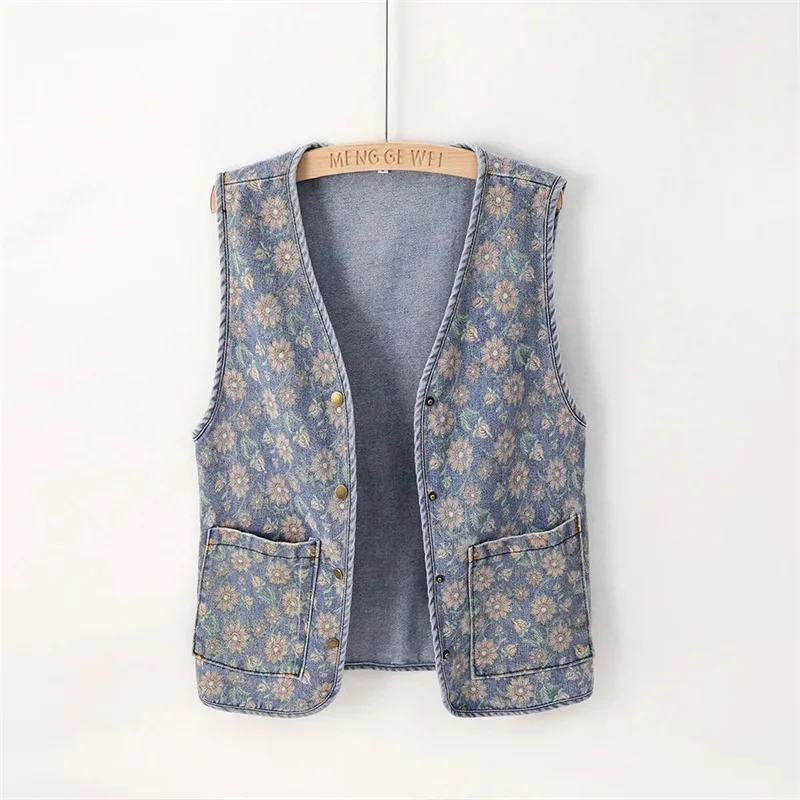 2023 NewDenim Vest Women\'s Summer And Autumn Thin Section Fashion Printing Vest Women\'s Outerwear Women\'s Jacket Sleeveless