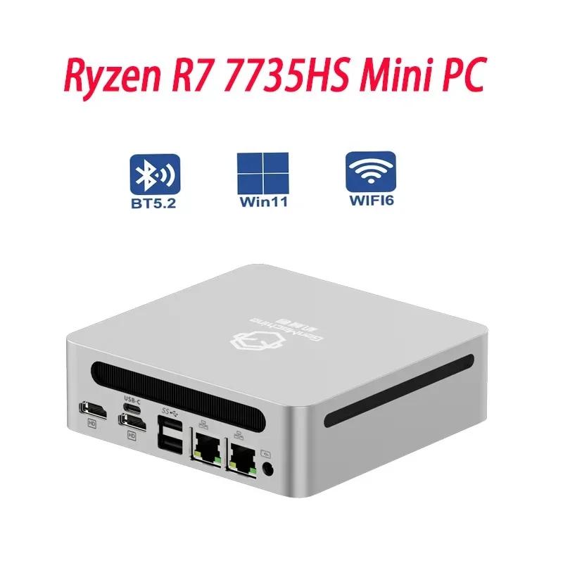 SZBOX AMD Ryzen R7 7735HS كمبيوتر صغير Windows 11 DDR5 WIFI6 BT5.2 16GB 32GB SO-DIMM * 2 M.2 2280 4K كمبيوتر ألعاب محمول لسطح المكتب