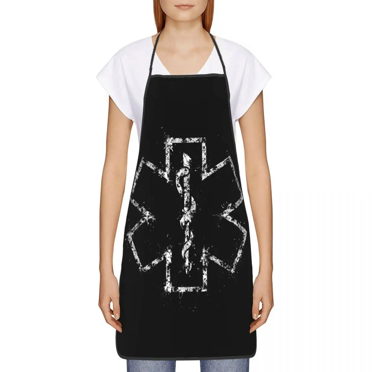 Unisex Emt Star Of Life Bib Apron Adult Women Men Chef Tablier Cuisine for Cooking Kitchen Paramedic Medic Ambulance Baking