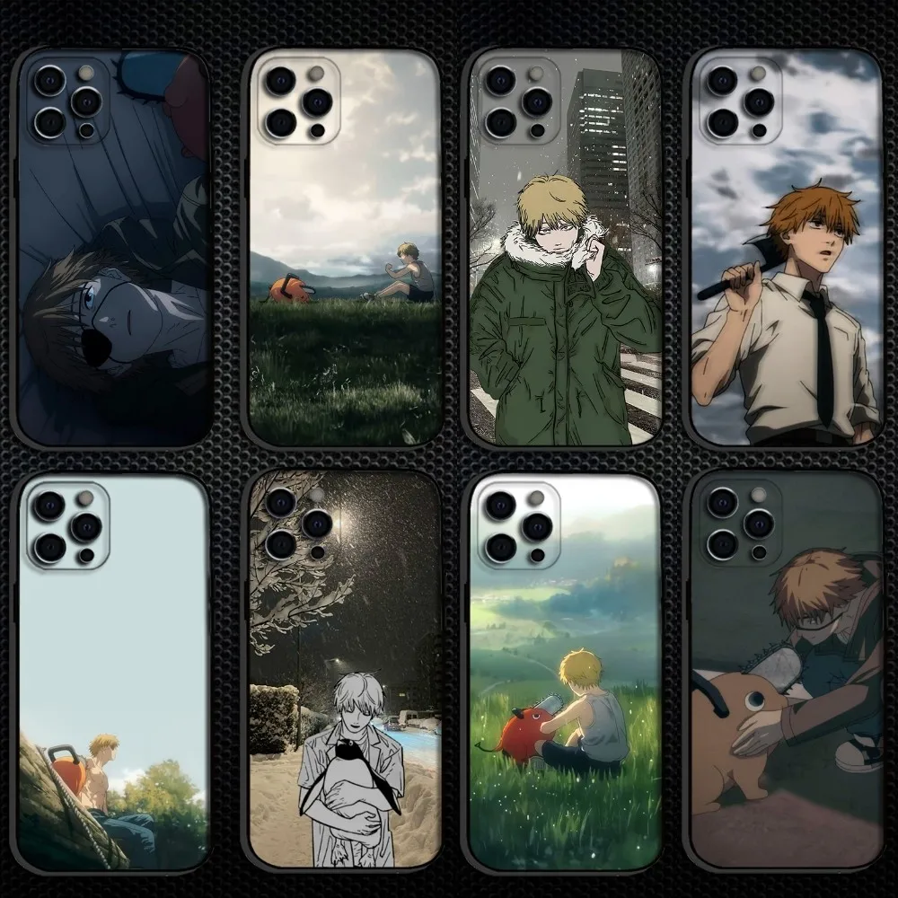 

anime chainsawman Phone Case For iPhone 16,15,14,13,12,11 Plus,Pro Max, Soft Silicone Black Cover