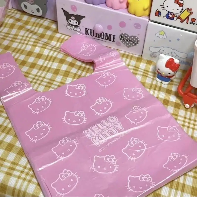 Kawaii Sanrio Hello Kitty tas penyimpanan sampah transparan sekali pakai lucu merah muda kreatif tas pinggiran mobil portabel dekorasi anak perempuan