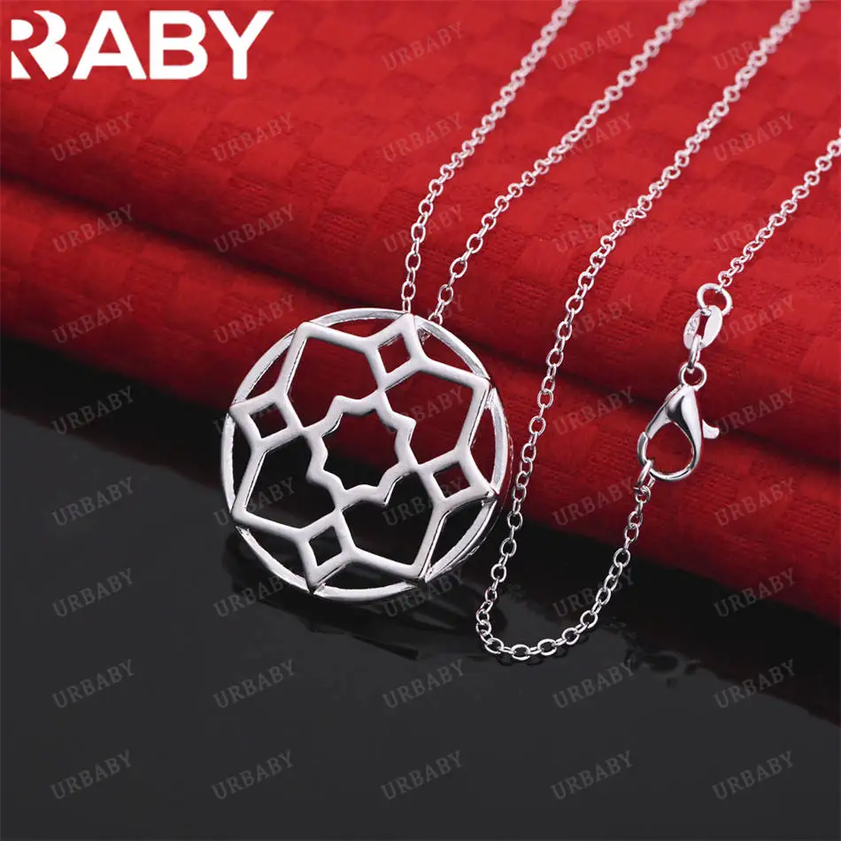 

URBABY 40-75cm 925 Sterling Silver Round Pendant Necklace For Women Anniversary Gift Popular Wild Fashion Romantic Jewelry