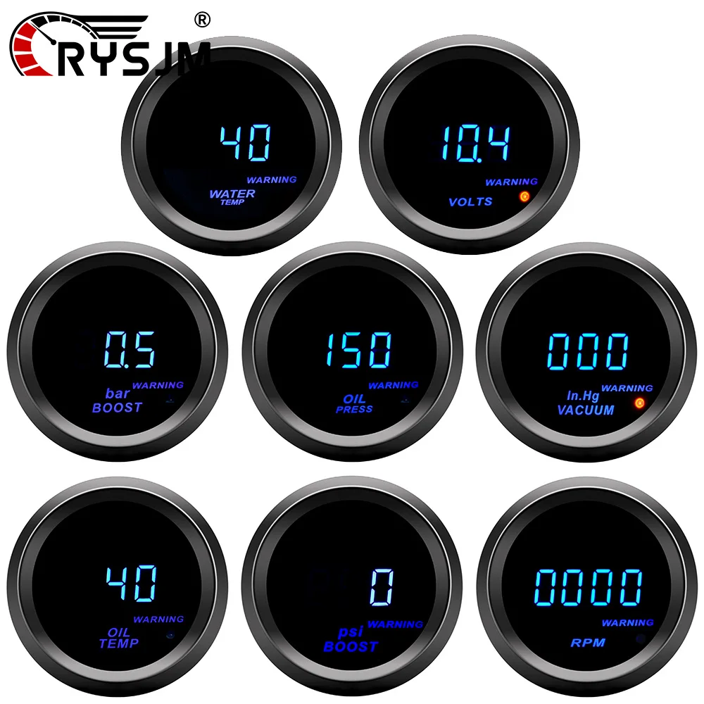 

52mm Car Digital Turbo Boost Gauge PSI BAR Oil Temp Oil Pressure Water Temp Gauge Voltmeter Tachometer RPM Gauge for Universal