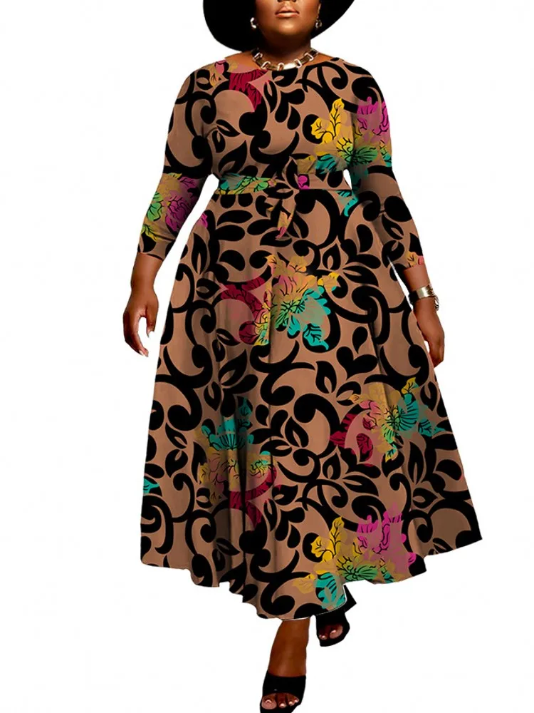 Big Size African Dresses For Women\'s Autumn Winter New Fashion Printed Long Dress Africa Turkish Clothes Casual Abaya Robe Femme