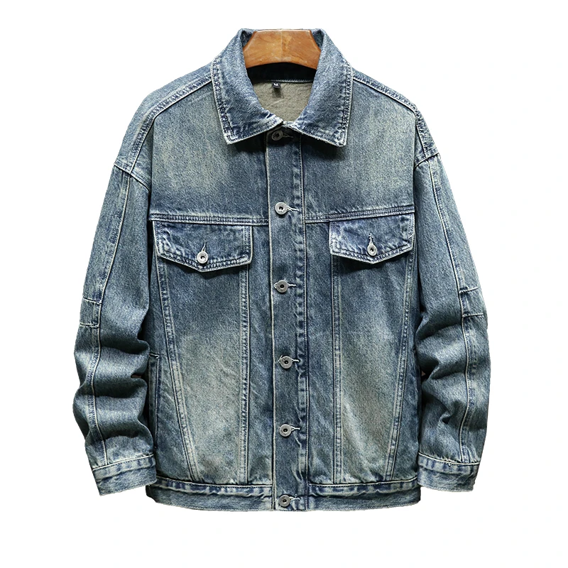 Trendy Classic Simple Denim Jacket Men's Autumn 2024 New Polo Collar Street Work Retro Washed Coat