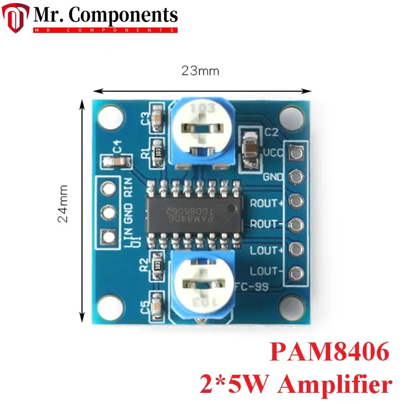 Módulo de placa amplificadora Digital PAM8406, 5 uds., 2x5W con potenciómetro de volumen, 5V, 2x5W, amplificador de potencia Clase D, estéreo M70, en stock