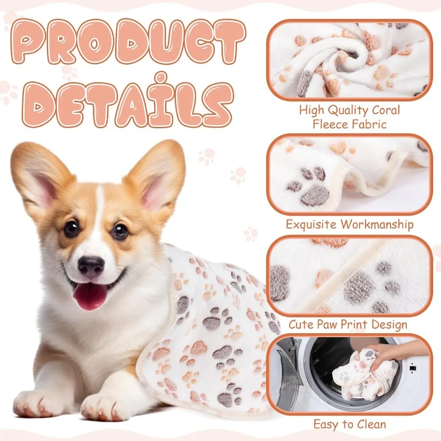 40 Pcs Blankets Soft Fluffy Fleece Washable Pet Dog Sleep Mat Paw Print Pattern Fleece Blankets for Pets Throw Warm Bed Mat for