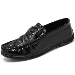 Luxury Brand New Genuine Leather Men Casual Shoes Mens Loafers Moccasins Breathable Slip on Black Driving Shoes Plus Size 39-44