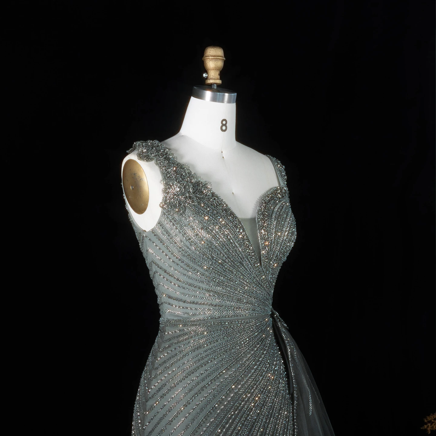 Sharon Said Abendkleid Glamouröses Grünes Tüllkleid mit Perlen und Quasten, Sweetheart-Ausschnitt, Luxuriöses Dubai-Formelles Hochzeits- und Partykleid SS103 Maßanfertigung – Detail 21