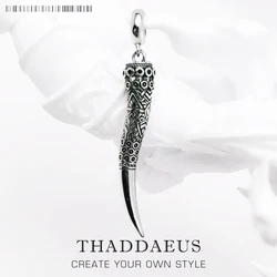 Horn Tiger Tooth Pendant Vintage Fine Jewelry Pure 925 Sterling Silver Amulet Gift For Woman & Men