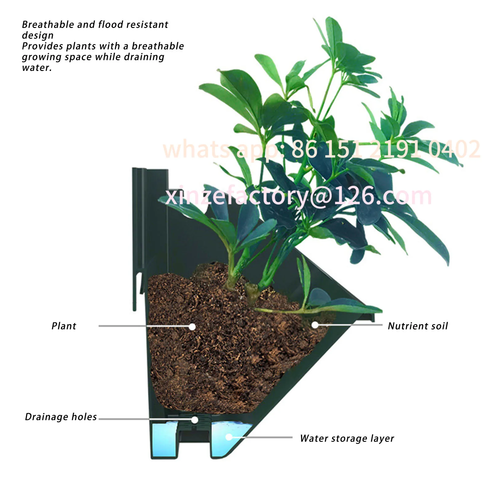 Customizable Set Plastic Breathable Space Saving 4 Pots Hanging Vertical Wall Flowerpot for Porch Garden