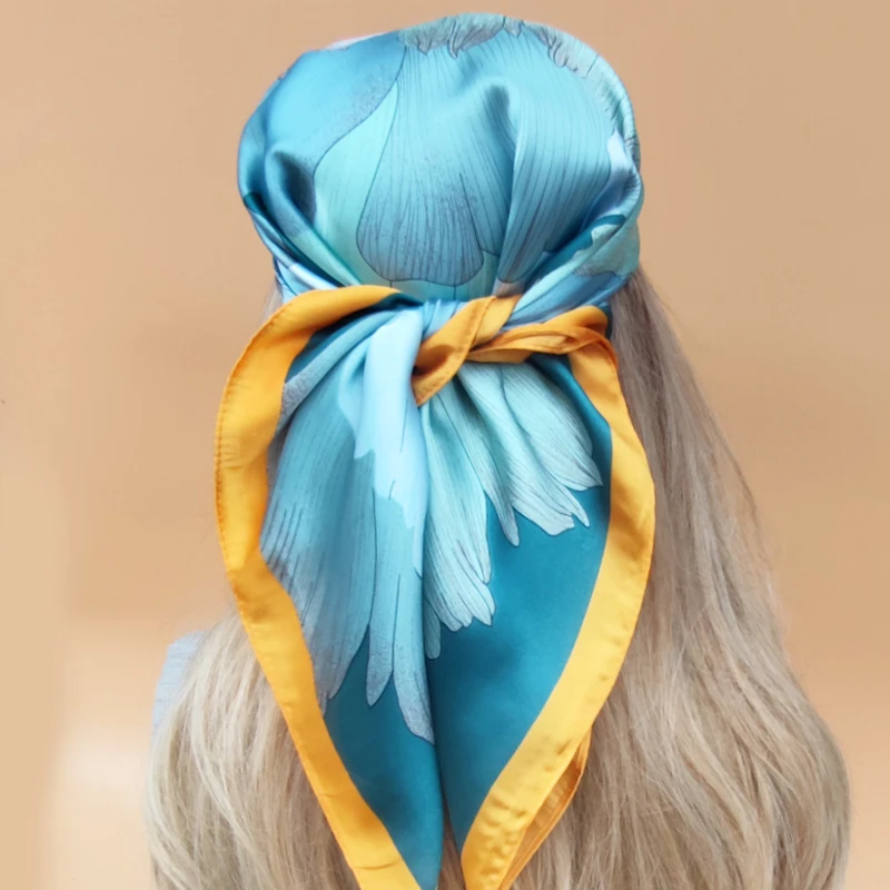 Luxury Style Sunscreen Silk Hijab Women The Four Seasons Kerchief Popular Design Square Headscarf 2023 New 70X70CM Beach Scarves