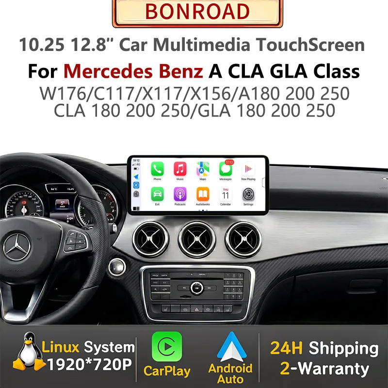 12,8-calowy bezprzewodowy ekran dotykowy CarPlay Android Auto do samochodów Mercedes Benz Klasy A W176 CLA C117 X117 GLA X156 2013-2018 GPS Navi Stereo Radio