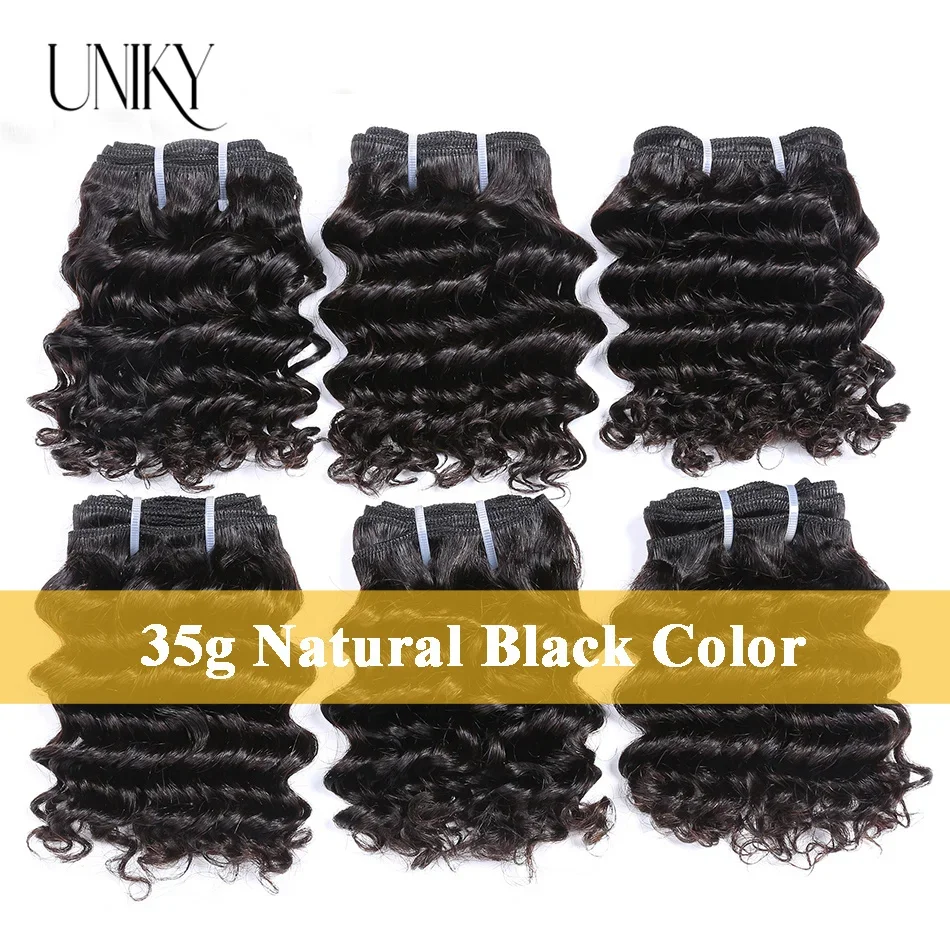 Uniky Deep Wave Hair Bundles Short Deep Curly Hair 3 Bundles Remy Human Hair Extensions Natural Black Brazilian Cheap Bundles