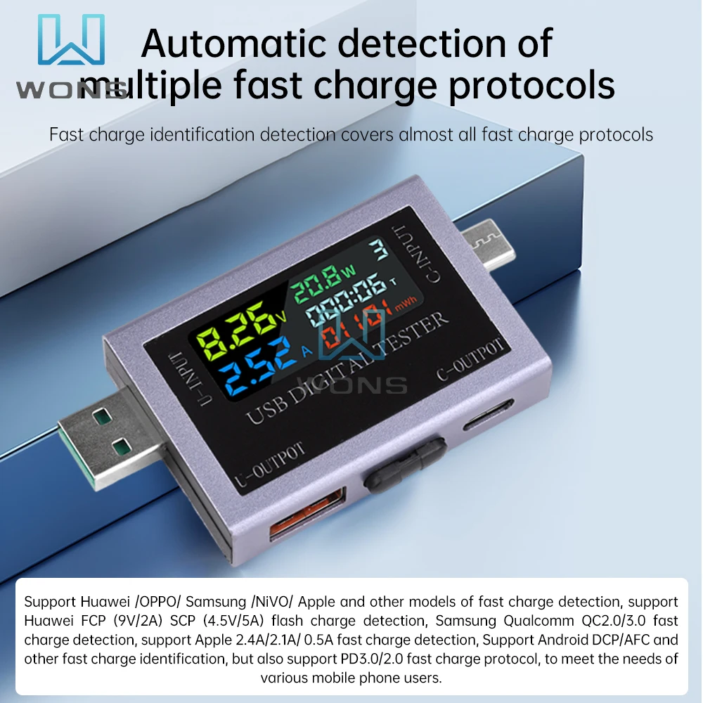 USB+Type-C Multi-function Digital Display DC Voltage Ammeter Power Meter DC 4.5~50V Voltmeter Ammeter Charger Capacity Tester