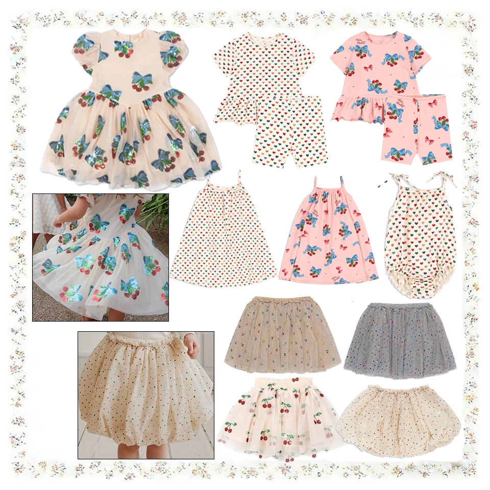 

Летний хит продаж: Детский комплект KS с вишневым бантом для девочек – футболка, шорты и платье в стиле принцессы