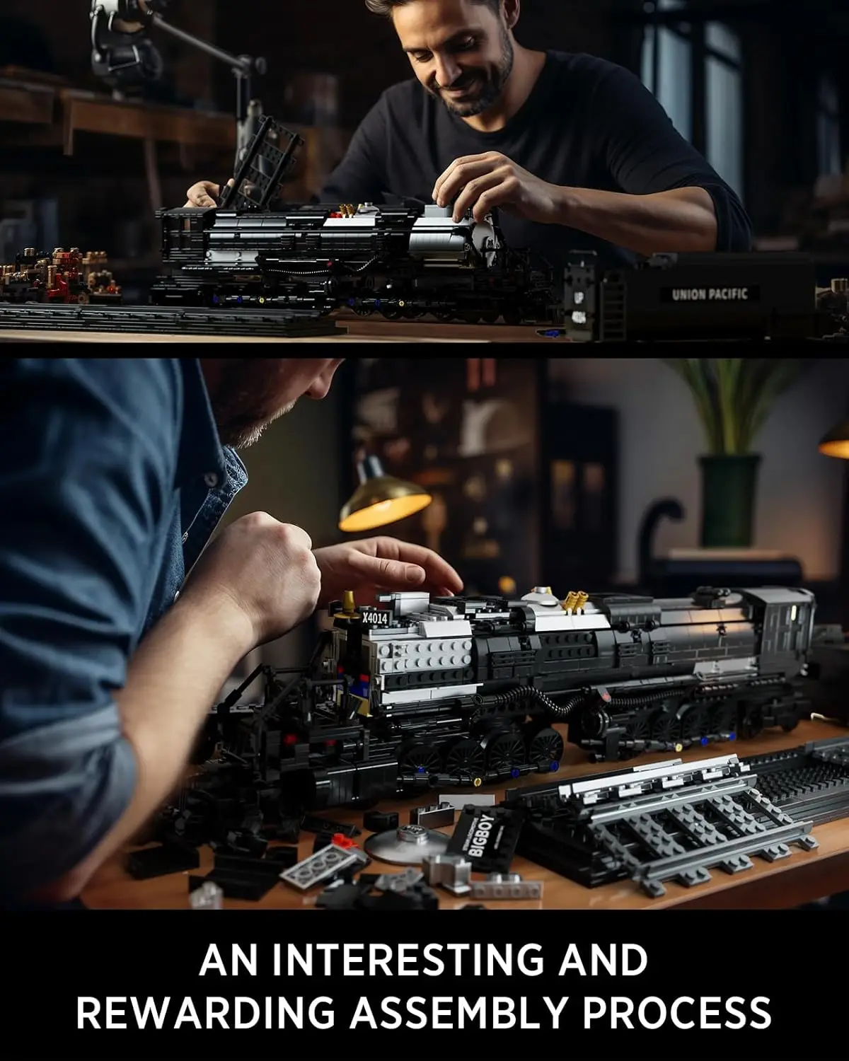 Big Boy Lokomotive, bewegliche Dampflokomotive-Bausteinset, legendäres Dampfzug-Display-Set zum Verschenken (1,818 Pi