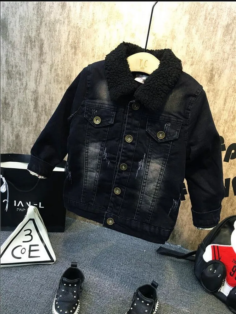 Nuovi bambini bambini ragazzi Set di abbigliamento autunno inverno neonati maschi collo di pelliccia giacca di Jeans + maglione + Jeans 3 pezzi Set