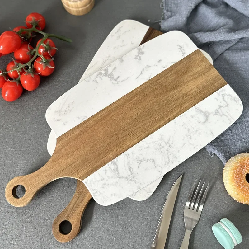 

Leeseph Acacia Wood Marble Cutting Board, Charcuterie Board Party Plate Cheese Cutting Board for Kitchen, Restaurants, Party