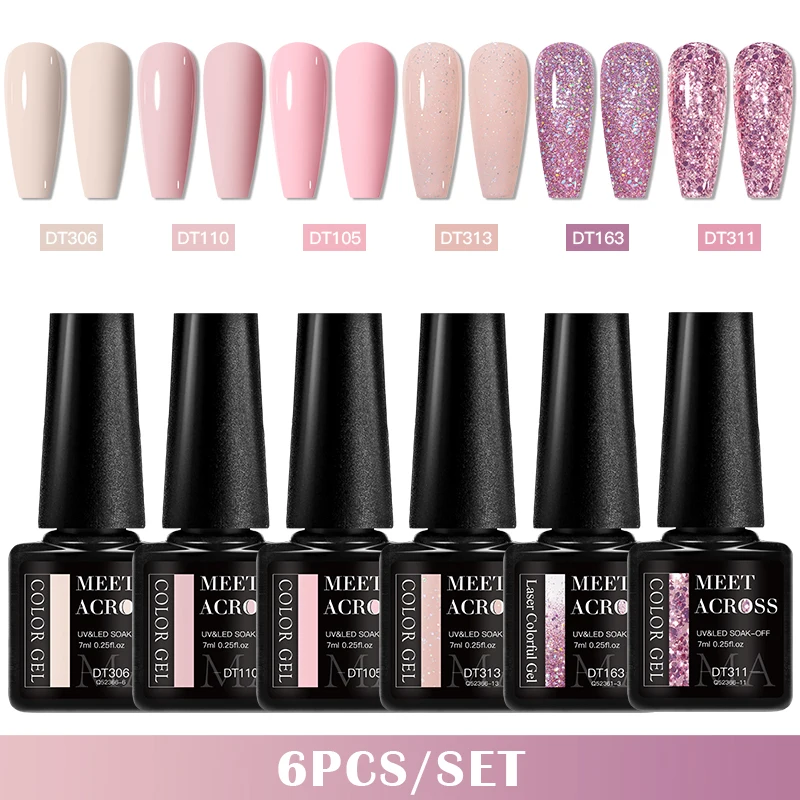 6 قطعة مجموعة طلاء الأظافر هلام بريق تألق بريق شبه دائم نقع قبالة الأشعة فوق البنفسجية هلام الورنيش مسمار الفن الديكور لوازم الأظافر DIY بها بنفسك
