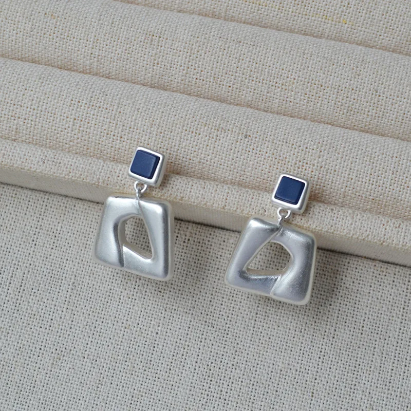 

Vintage matte irregular geometric earrings for women blue geometry autumn ear accessory