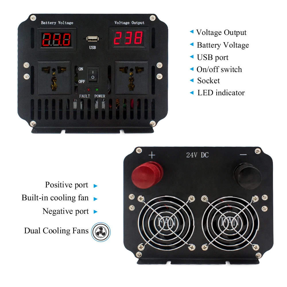 LVYUAN Inverters DC24V to AC220V Pure Sine Wave Converters 5000W To 8000W Peak Power Caravans Travel Inversor LED Display