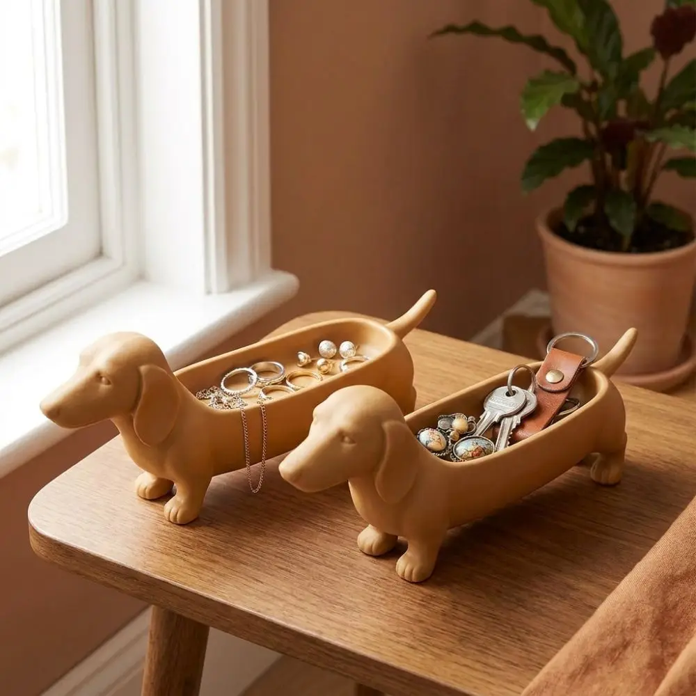 Creative 3D Printed Dachshund Storage Tray Animal Funny Sausage Dog Planter Plastic Jewelry Catchall Dish Bathroom