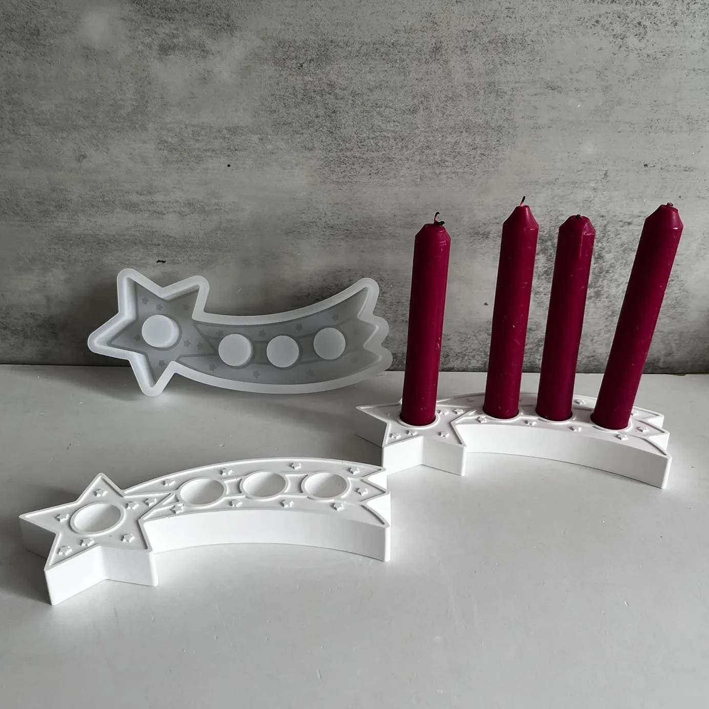 christmas Star Ribbon Candle Holder Silicone Mold Xmas Meteor Candlestick Casting Mold Shooting Star Concrete Cement Molds