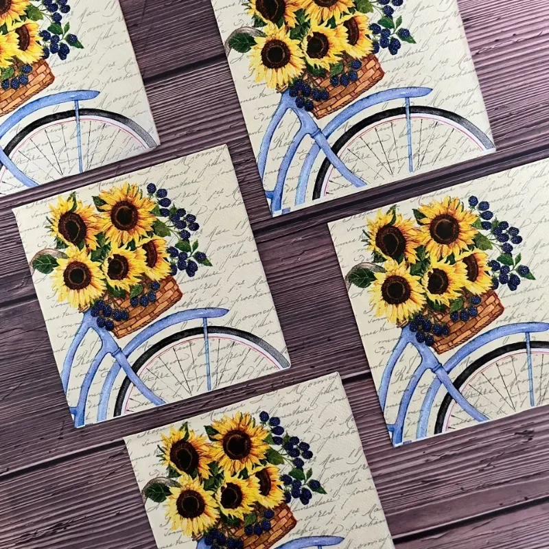 Servilletas de papel con estampado de bicicleta de girasol, manteles individuales de colores, suministros de decoración para fiestas, 20 piezas, 25x25cm, 3 capas