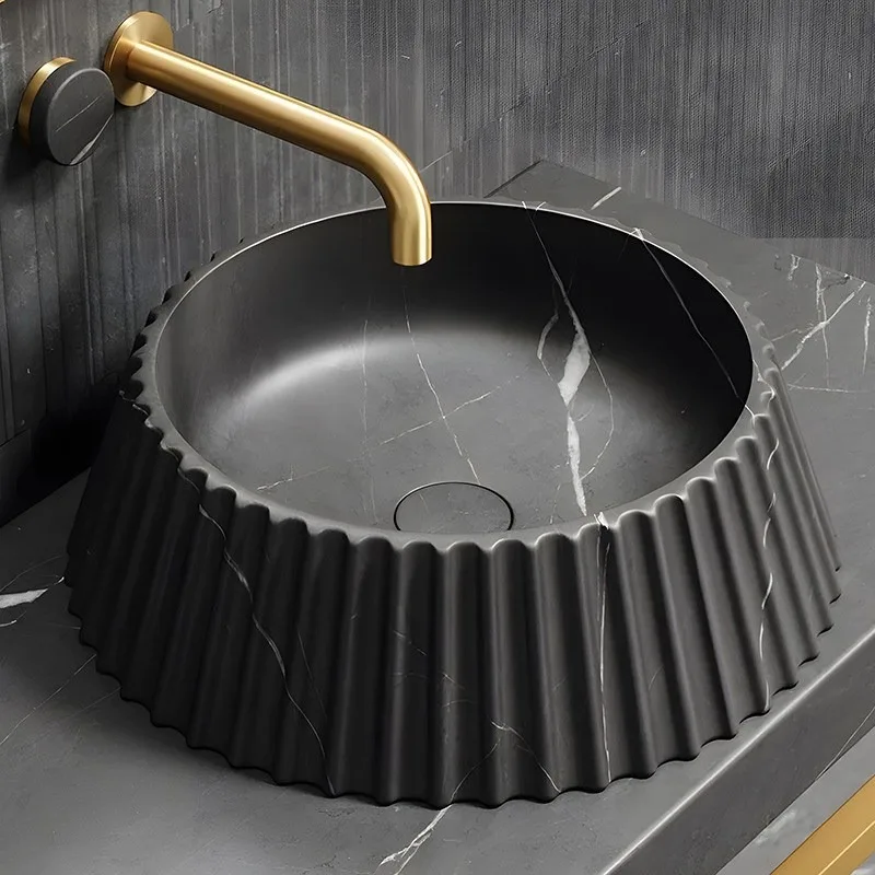 

100% Natural Marble Nordic Luxury Black & White Marble Vessel Sink for Bathroom