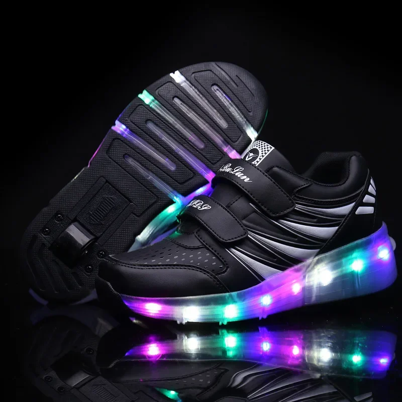 Children LED Flashing Luminous Double Wheels Roller Skating Shoes Boys Girls Glowing Roller Skates Sneakers Male Female Adult