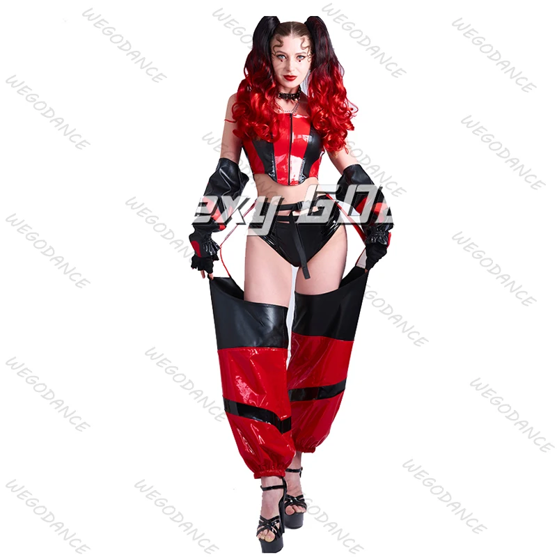 

Original Sexy Black Red Lacquer Leather Bar DS Performance Dress Gogo Sports Style Women Troupe Costume