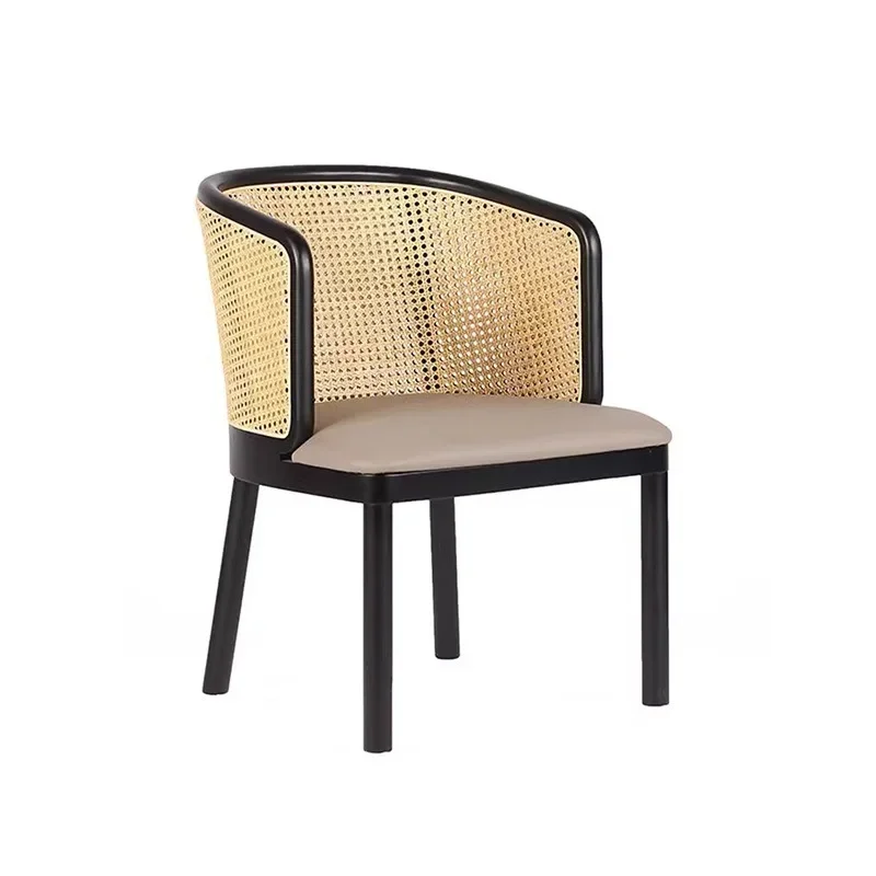 New Chinese-style solid wood armrest single chair, homestay braided rattan leisure chair, hotel study cafe negotiation