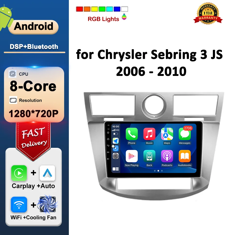 

for Chrysler Sebring 3 JS 2006 - 2010 GPS Navigation Carplay Android OS Bluetooth DSP Stereo Head Unit IPS Screen Cooling Fan